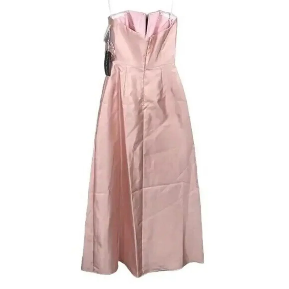 NWT Alfred Sung Strapless Notch Twill Satin Maxi Dress Pockets 6 Toasted Sugar - Picture 4 of 15